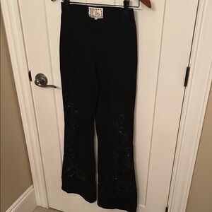 Elegant Black Sequin Embellished Stretchy Pants, size L